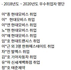 우수 취업자 명단 (2018학년도 ~ 2020학년도)